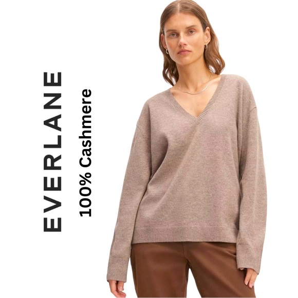 Everlane Sweaters - Everlane 100% Cashmere Sweater, V-Neck,  Light Taupe/Tan, L